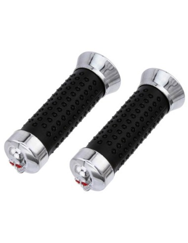 Grips 7/8 long 130mm Dots Black/Chrome Skull.
